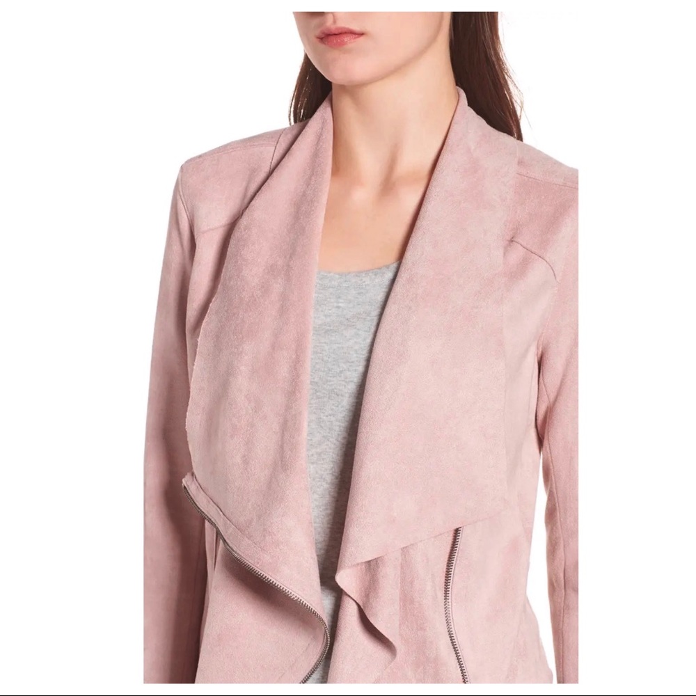 NEW BLANKNYC PINK FAUX SUEDE DRAPE FRONT JACKET - Picture 3 of 10